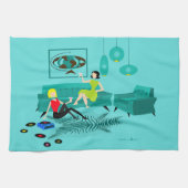 Retro Girls nacht in Dish Towel Theedoek (Horizontaal)