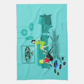 Retro Girls nacht in Dish Towel Theedoek (Verticaal)