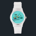 Retro Girl's nacht in horloge<br><div class="desc">Het lijkt erop dat het een leuke tijd wordt met deze kitschy Retro Girls' Night in eWatch. Het minimalistische kunstontwerp van 1960 kenmerkt twee vrouwen met roze cocktails in een volledig moderne, aqua- en turkooiszaal uit de midden van de eeuw. Deze dames weten hoe ze moeten ontspannen. De geweven geharregeerde...</div>
