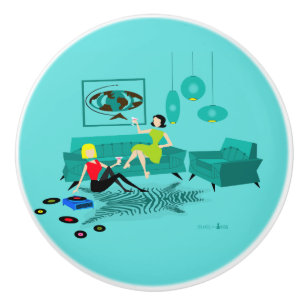 Retro Girls nacht in keramische bak Knop