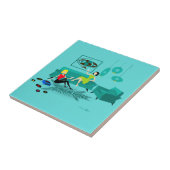 Retro Girl's nacht in keramische tegel Tegeltje (Zijkant)