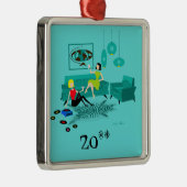 Retro Girl's nacht in kerstsieraad Metalen Ornament (Rechts)