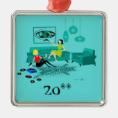 Retro Girl's nacht in kerstsieraad Metalen Ornament (Voorkant)