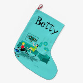 Retro Girl's nacht in kerststopzetting Grote Kerstsok (Voorkant (Hangend))