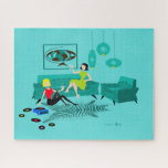 Retro Girl's nacht in puzzle Legpuzzel<br><div class="desc">Het lijkt erop dat het een leuke tijd wordt met deze kitschy Retro Girls' Night in Puzzle. Het minimalistische kunstontwerp van 1960 kenmerkt twee vrouwen met roze cocktails in een volledig moderne, aqua- en turkooiszaal uit de midden van de eeuw. Deze dames weten hoe ze moeten ontspannen. De geweven geharregeerde...</div>