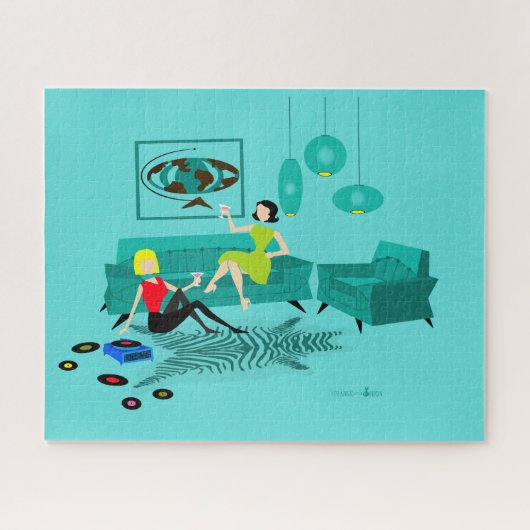 Retro Girl's nacht in puzzle Legpuzzel (Horizontaal)