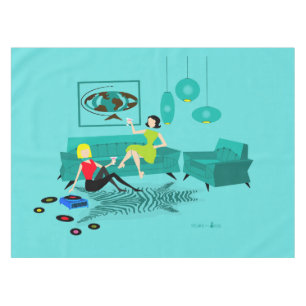 Retro Girl's nacht in Tablecloth Tafelkleed