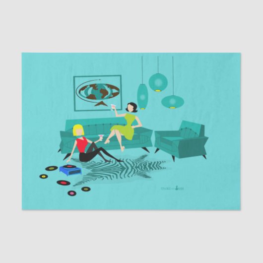 Retro Girl's nacht in weefselpapier Tissuepapier (Voorkant)