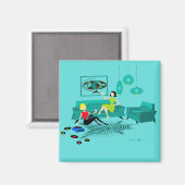 Retro Girl's Night in Square Magnet (Voorkant / Achterkant)