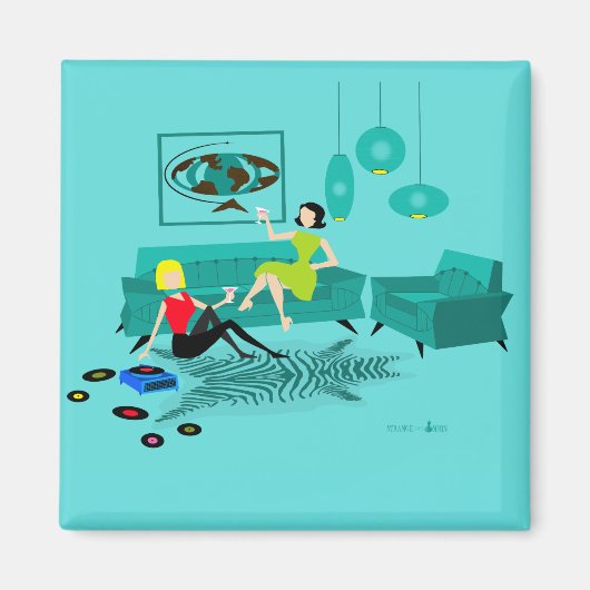 Retro Girl's Night in Square Magnet (Voorkant)