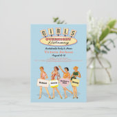 Retro Girls Overnight Gtaway Invitations Kaart (Staand voorkant)