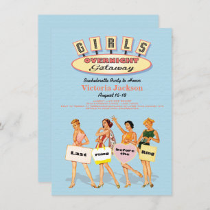 Retro Girls Overnight Gtaway Invitations Kaart