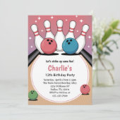 Retro Girls Pink Bowling Birthday Party  Kaart (Staand voorkant)