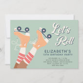 Retro Girls Roller Skating Birthday Party Kaart (Voorkant)