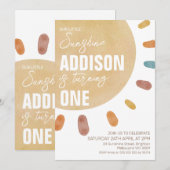 Retro Girls Sunshine 1e verjaardag Uitnodiging (Voorkant / Achterkant)