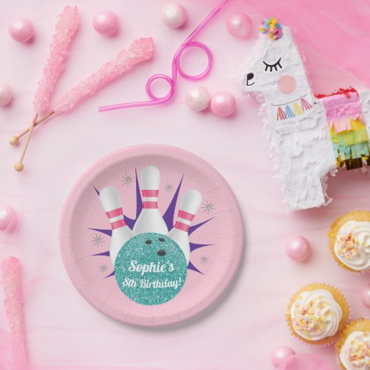 Retro Girls Tenpin Bowling Party Papieren Bordje (Feest)