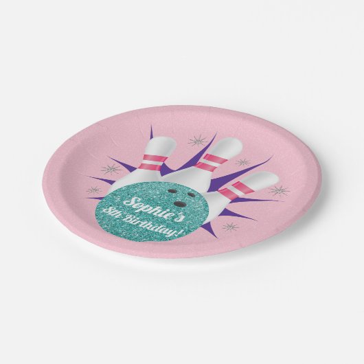 Retro Girls Tenpin Bowling Party Papieren Bordje (Gekanteld)