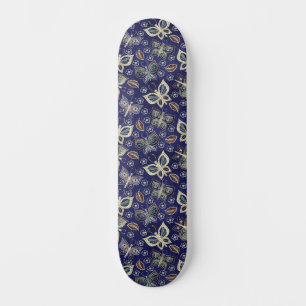 Retro Girly Blue Butterfly Patroon Breed Persoonlijk Skateboard