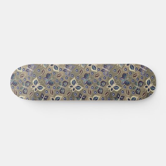 Retro Girly Blue Butterfly Pattern Skateboard (Horizontaal)