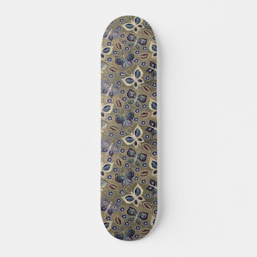 Retro Girly Blue Butterfly Pattern Skateboard (Voorkant)