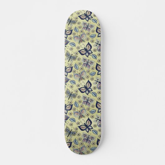 Retro Girly Blue Butterfly Pattern Skateboard (Voorkant)
