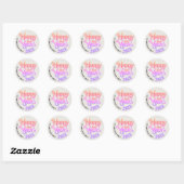 Retro Girly Gelukkig Nieuwjaar Roze Script Ronde Sticker (Vel)