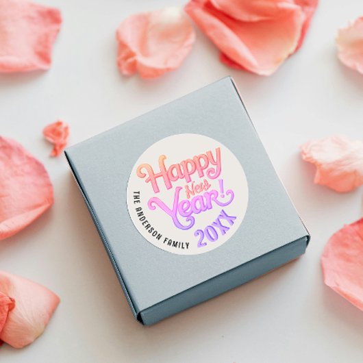 Retro Girly Gelukkig Nieuwjaar Roze Script Ronde Sticker