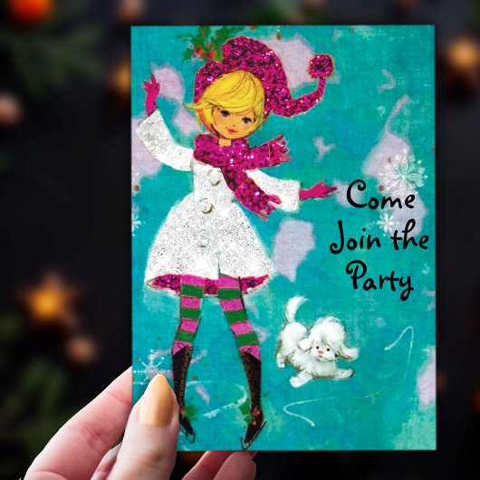  retro girly Kerstmis Nieuwjaar groet Kaart