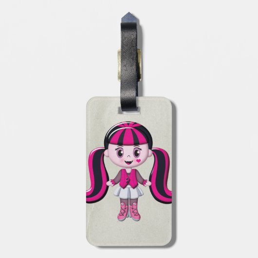 Retro Girly Monster Vampire Girl Bagagelabel (Achterkant verticaal)