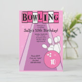 Retro Girly Pink Birthday Bowling Party nodigt uit Kaart (Staand voorkant)