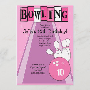 Retro Girly Pink Birthday Bowling Party nodigt uit Kaart
