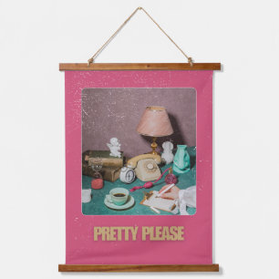 Retro Girly " Please" Afdrukken   Helder  Hangend Wandkleed