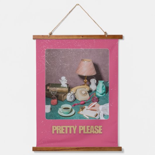 Retro Girly " Please" Afdrukken | Helder  Hangend Wandkleed (Voorkant)