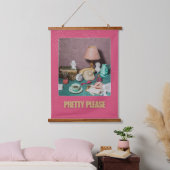 Retro Girly " Please" Afdrukken | Helder  Hangend Wandkleed (Slaapkamer)