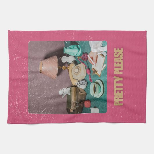 Retro Girly " Please" Print Helder Theedoek (Horizontaal)
