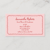 Retro Girly Rood Roze Hand getekend grillige Boho Visitekaartje (Achterkant)