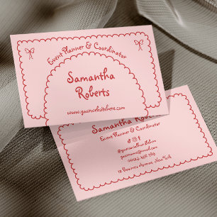 Retro Girly Rood Roze Hand getekend grillige Boho Visitekaartje