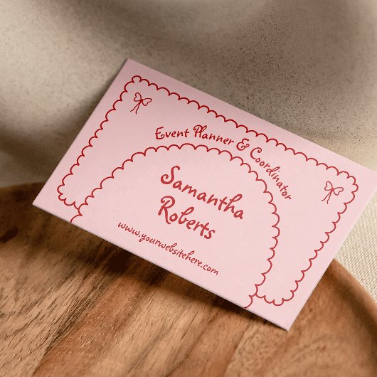 Retro Girly Rood Roze Hand getekend grillige Boho Visitekaartje