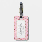 Retro girly roze monogram van kersenpatronen bagagelabel (Achterkant verticaal)