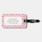Retro girly roze monogram van kersenpatronen bagagelabel (Achterkant horizontaal)