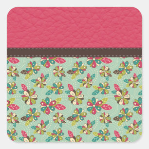 Retro Girly Roze Patroon met Leer Vierkante Sticker