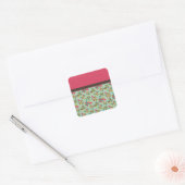 Retro Girly Roze Patroon met Leer Vierkante Sticker (Envelop)
