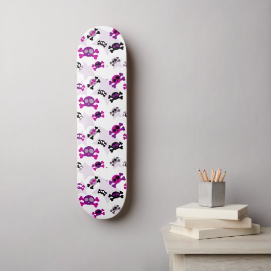 Retro Girly Skull Crossbones Gothic Rockabilly Persoonlijk Skateboard (Muurkunst)