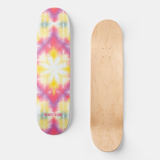 Retro Girly Tie Dye Aangepaste persoonlijke naam Persoonlijk Skateboard (Voorkant)