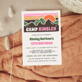 Retro Girly Weekend Camp Birthday Invitation Kaart