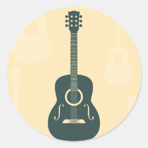 Retro gitaar akoestische muziek ronde sticker