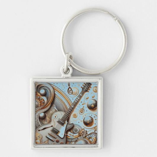 Retro gitaar Metallic Flair Gepersonaliseerd Sleutelhanger (Voorkant)