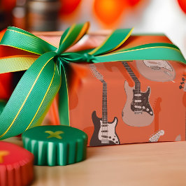 Retro gitaarpatroon Oranje muziekinstrumenten Cadeaupapier
