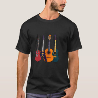 Retro gitarist rockmuzikant met lange mouwen t-shirt