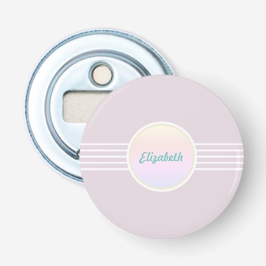 Retro Glam Aangepast roze en Opal Button Flesopener (Voorkant)